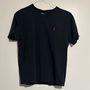 Ralph Lauren Black V-Neck Tee with Red Logo